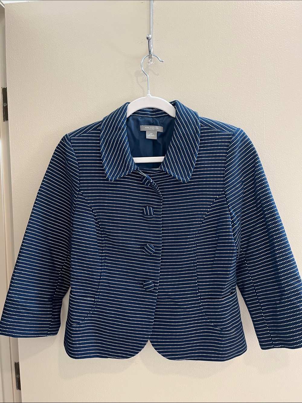 Talbots Navy and White Striped Cropped Blazer